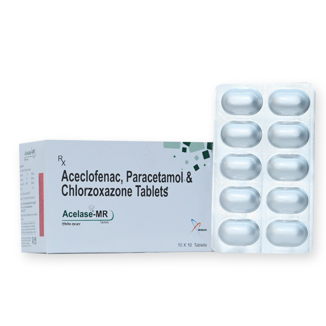 Aceclofenac 100mg + Paracetamol 325mg + Chlorzoxazone 250mg Tablet - Brand Name: Acelase-mr