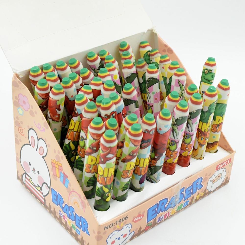 Fancy Rainbow Pencil Erasers for Kids Set of 48 Cartoon Erasers