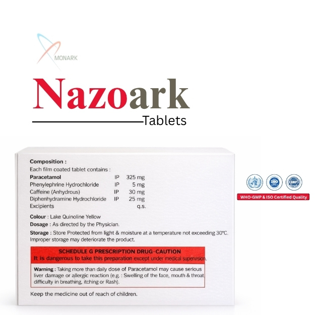 Paracetamol, Phenylephrine Hydrochloride, Caffeine And Diphenhydramine Hydrochloride Tablets - Brand Name: Nazoark