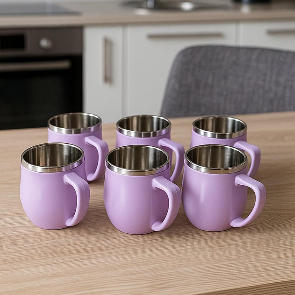 Apex Chit Chat Double Wall Stainless Steel Mug Set (6pc/200ml) Approx - Color: Mix