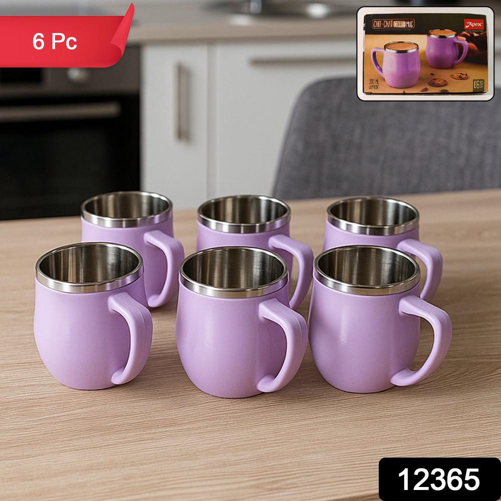 Apex Chit Chat Double Wall Stainless Steel Mug Set (6Pc/200ml) Approx
