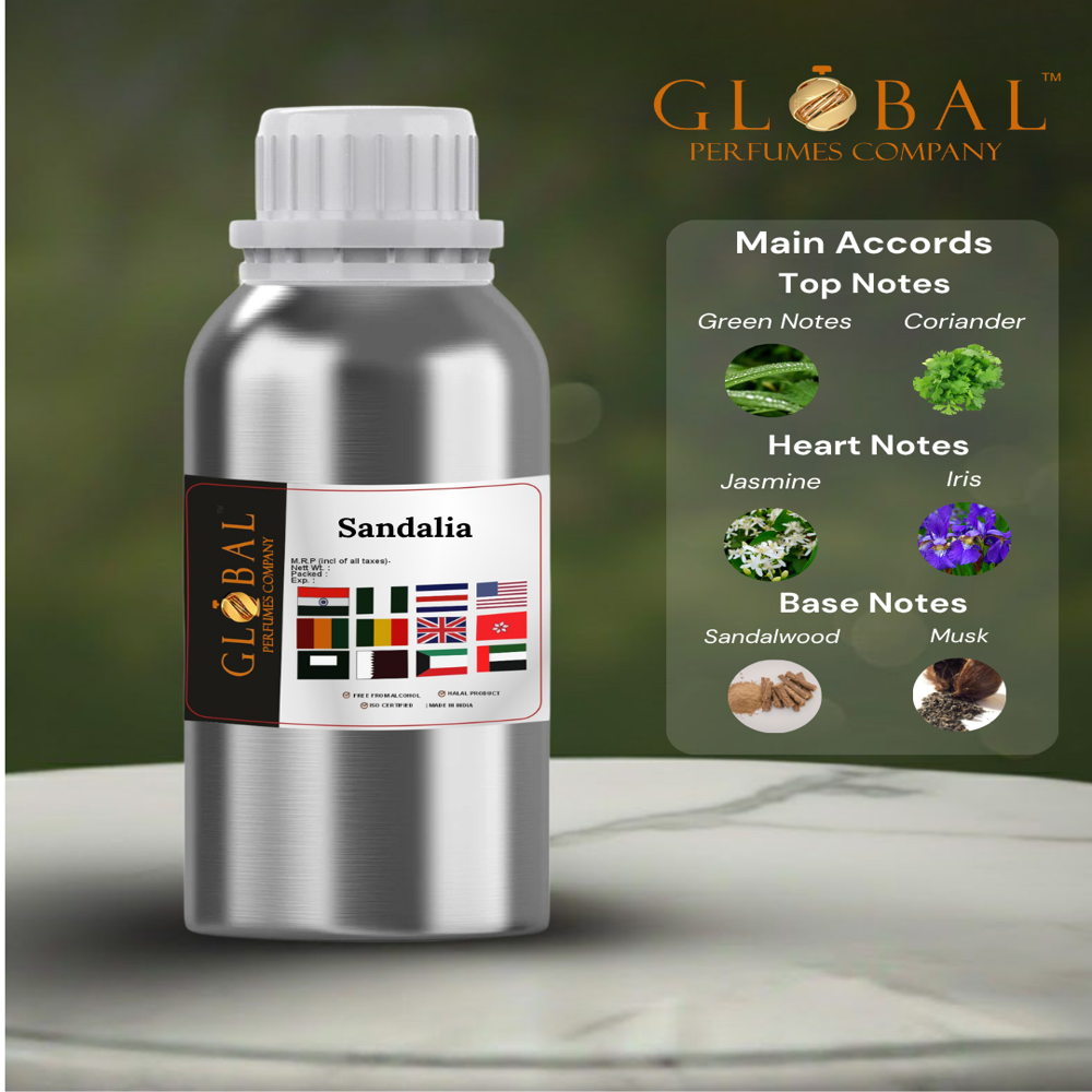 Sandalia Attar Perfume Oil - Synthetic, 1 Kg Aluminum Bottle | Alcohol-Free, Unisex Sandalwood Fragrance