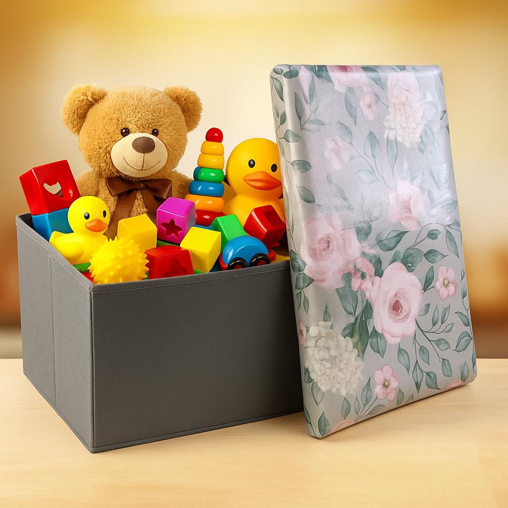 Premium Foldable Storage Box With Floral Lid (1 Pc) - Color: Mix