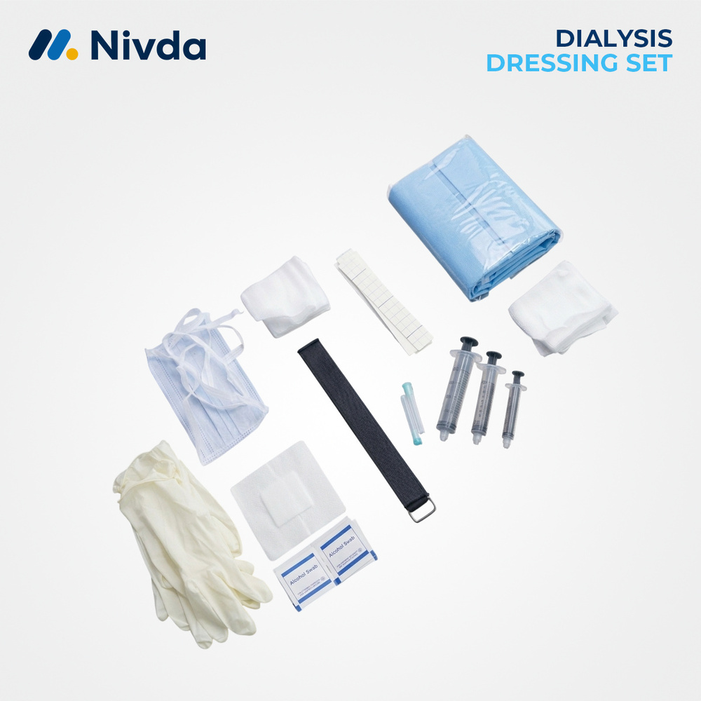 Dialysis Dressing Set - Medical-grade Materials, 25x18x4 Cm, White And Blue | Sterile, Single-use, Includes Gloves And Waste Bag