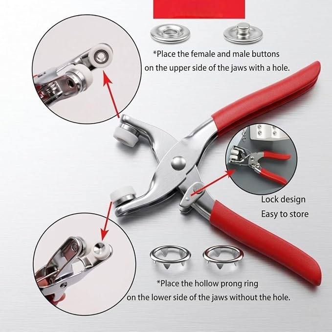 Snap Button Fastener Kit with Pliers Tool