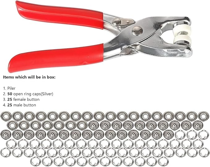Snap Button Fastener Kit with Pliers Tool