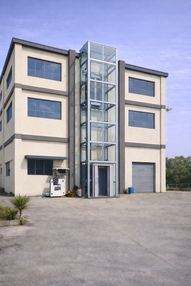 Modern Building With Glass Elevator