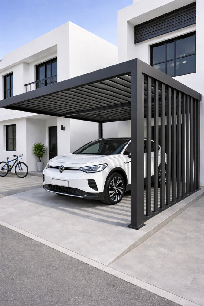 Modern House With Sleek Car And Bike