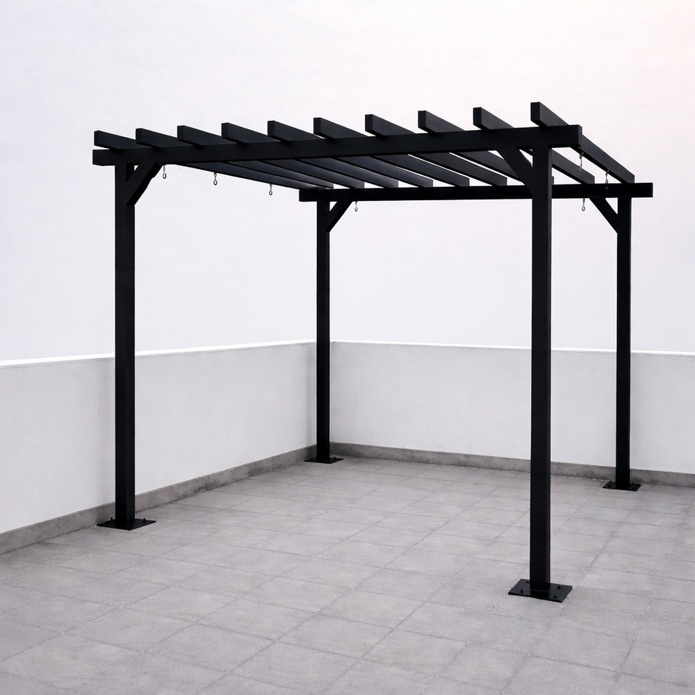 Rooftop With Black Metal Pergola