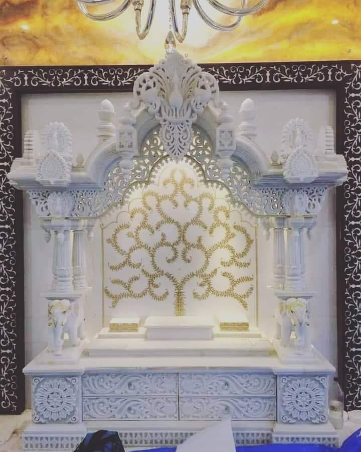 White Hindu Marble Carved Temple