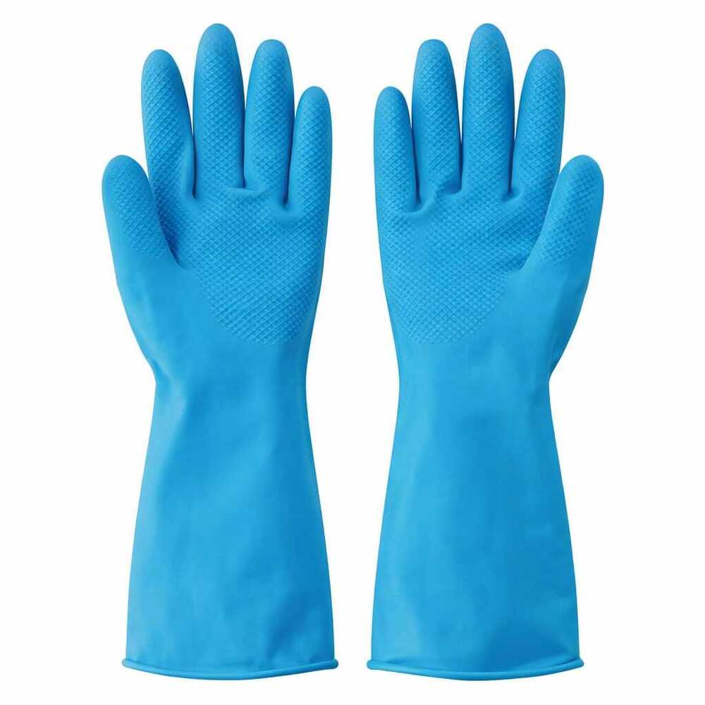 Blue Reusable Rubber Cleaning Hand Gloves