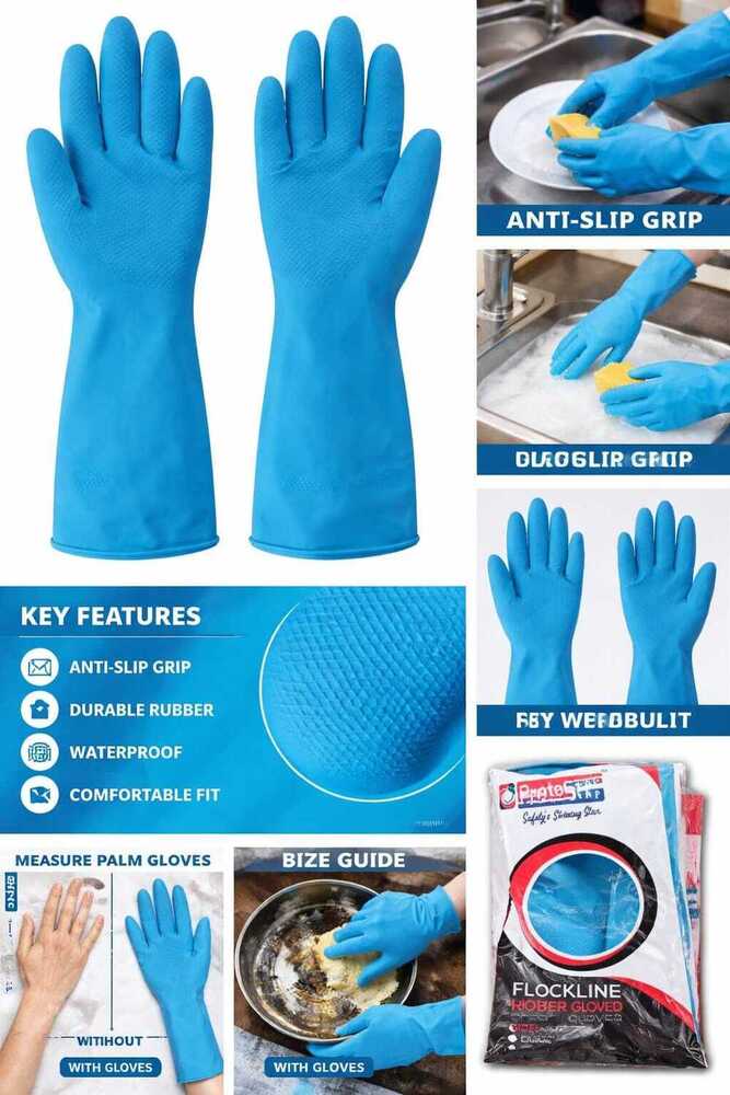 Blue Reusable Rubber Cleaning Hand Gloves