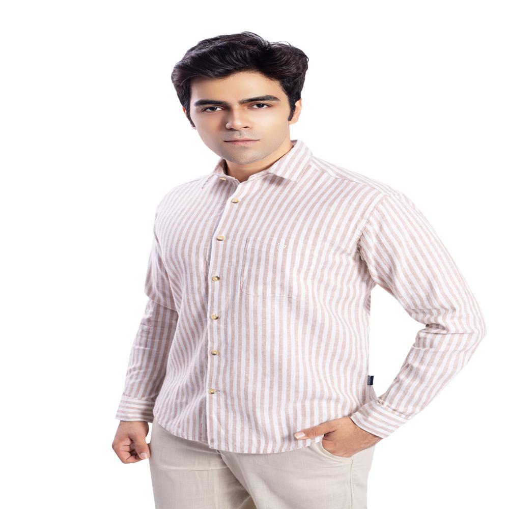 European Stripes Linen Shirt - Feature: No Fade