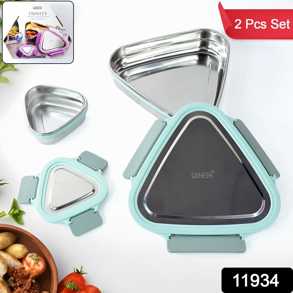Ganesh Trinity 2 Piece Stainless Steel Triangle Lunch Box Set