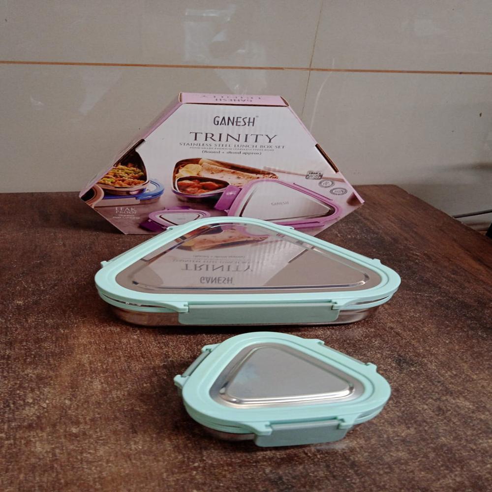 Ganesh Trinity 2 Piece Stainless Steel Triangle Lunch Box Set