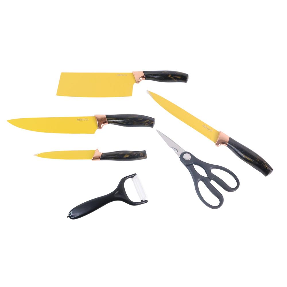 6 Pcs Professional Kitchen Knife Set with Chef Knives, Cleaver, Peeler, Scissors