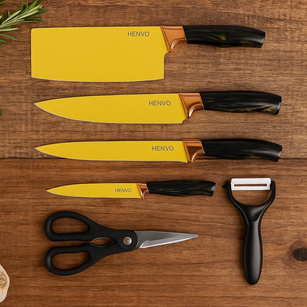 6 Pcs Professional Kitchen Knife Set with Chef Knives, Cleaver, Peeler, Scissors