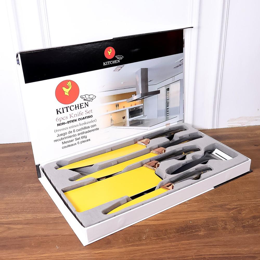 6 Pcs Professional Kitchen Knife Set with Chef Knives, Cleaver, Peeler, Scissors