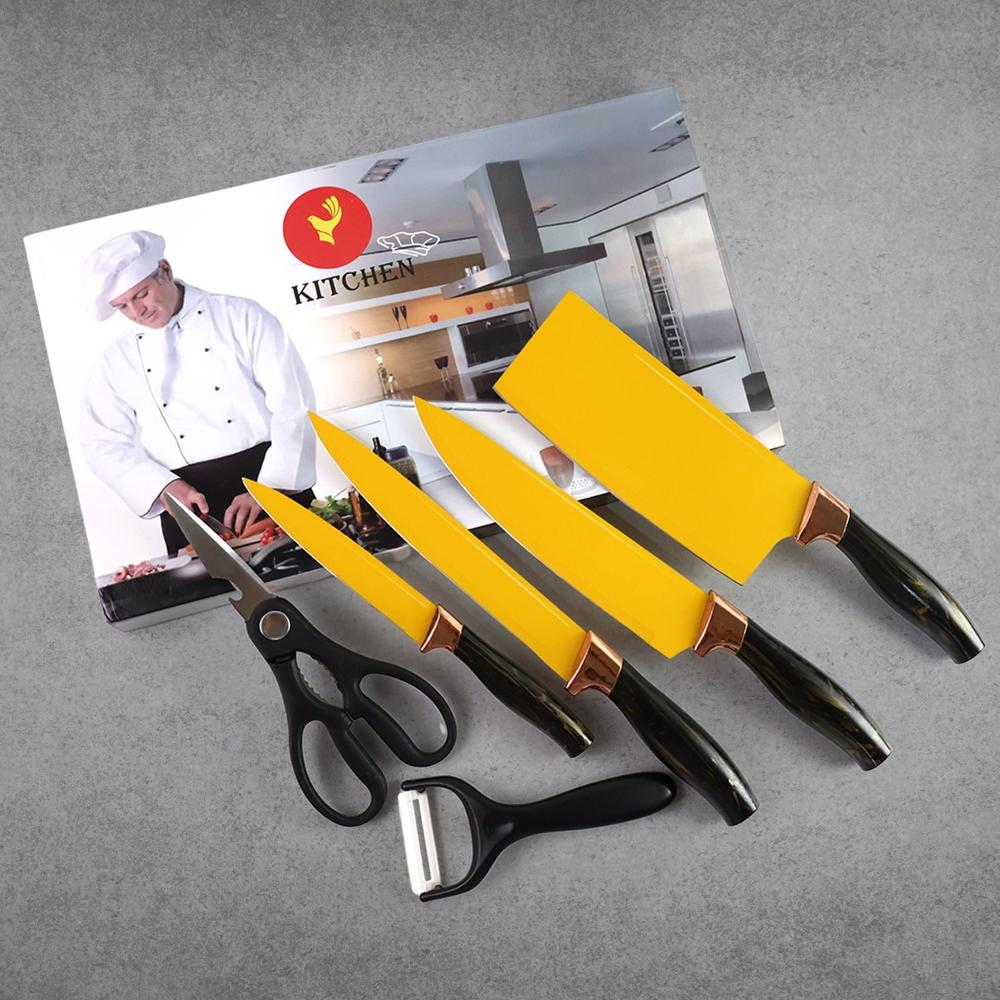 6 Pcs Professional Kitchen Knife Set with Chef Knives, Cleaver, Peeler, Scissors