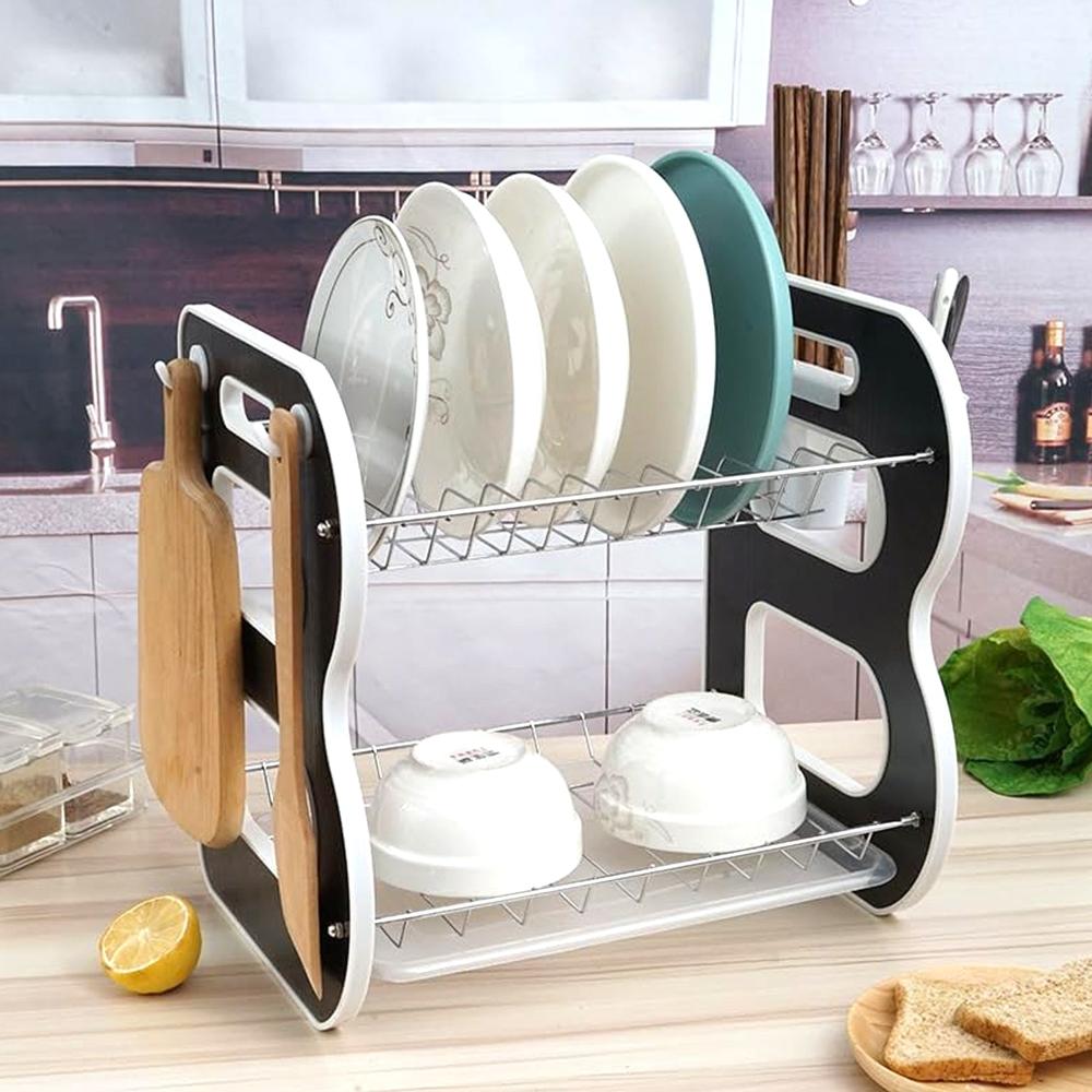 Dish Drainer Two Layer Dish Drying Rack With Drain Board - Color: Mix