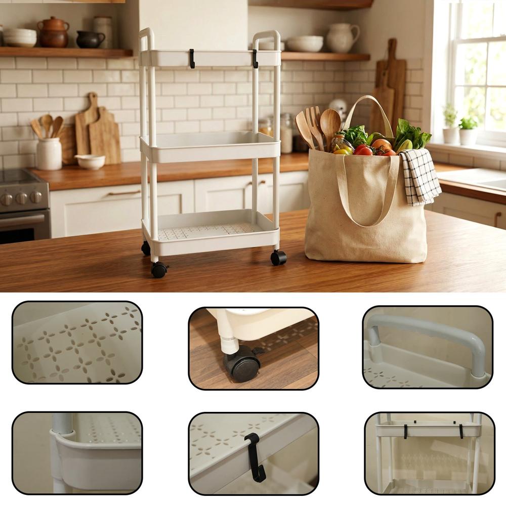3 Layer Multipurpose Rolling Storage Trolley (1 Pc) - Color: Mix