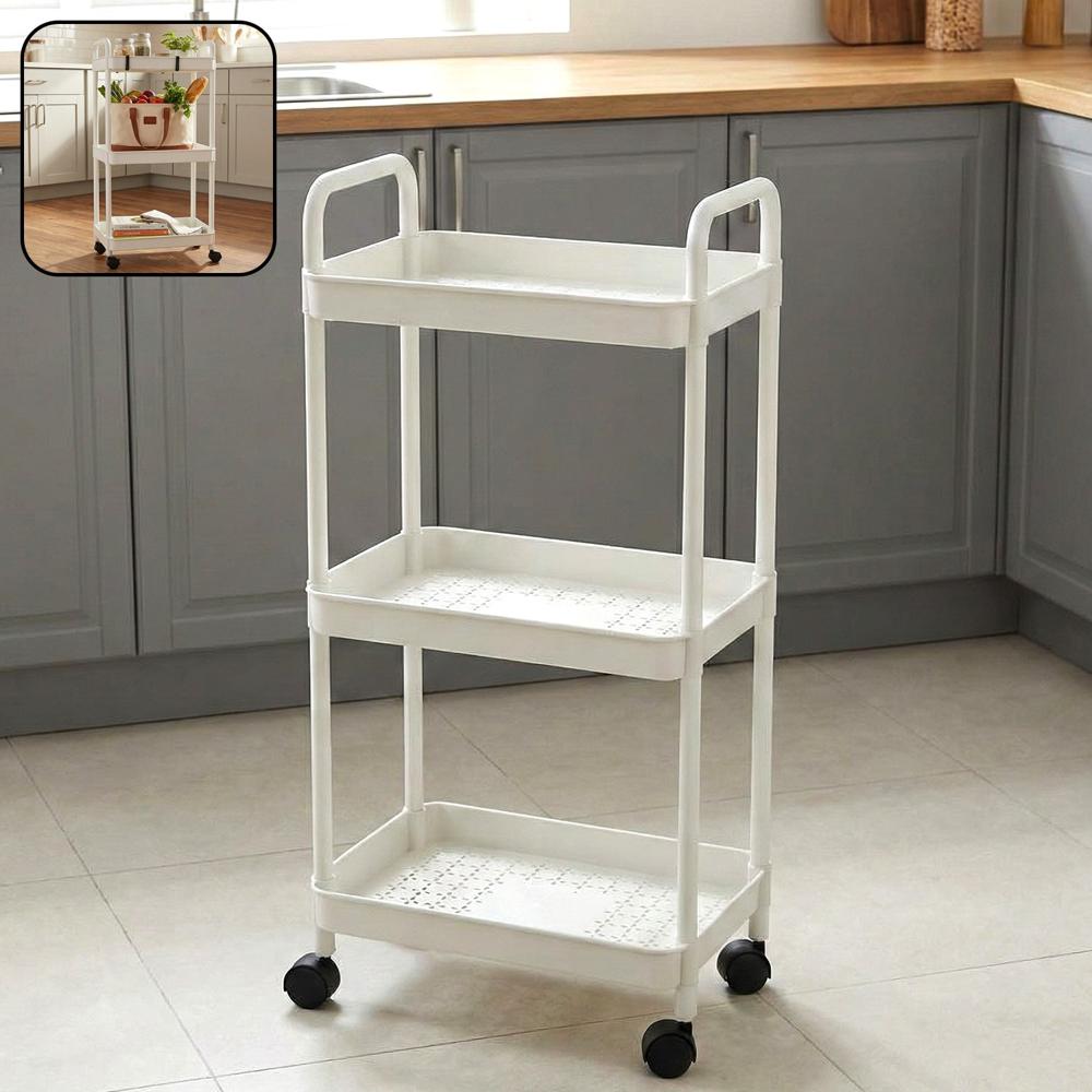 3 Layer Multipurpose Rolling Storage Trolley (1 Pc) - Color: Mix