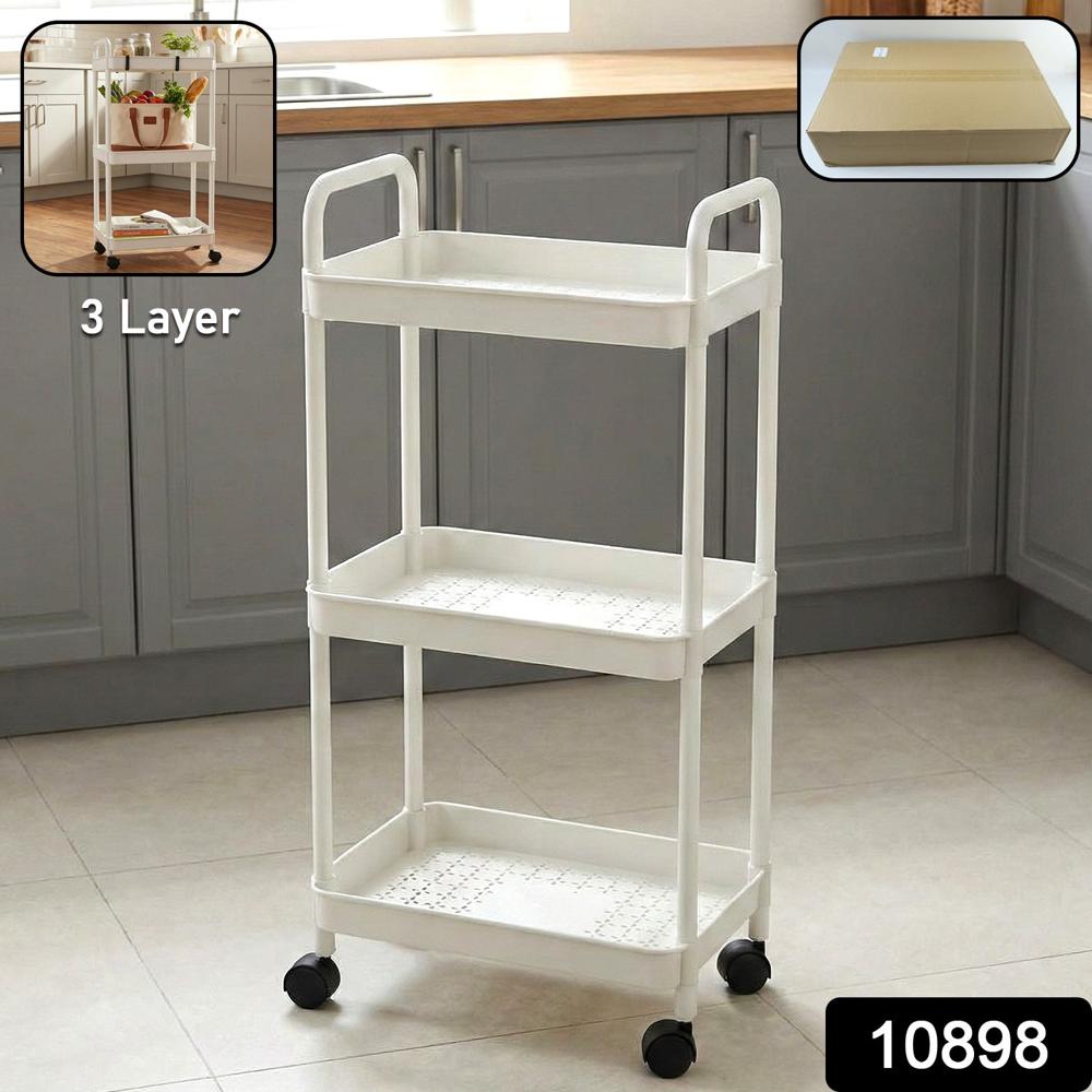 3 Layer Multipurpose Rolling Storage Trolley (1 Pc) - Color: Mix