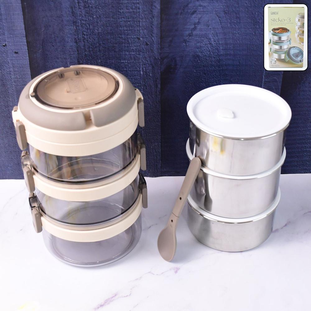 Ganesh Steko 3 Triple Layer Stainless Steel Insulated Lunch Box Set