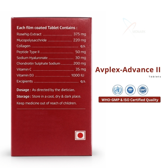 Rosehip Extract 375mg + Mucopolysacchride 220mg + Collagen Peptide Type II 50mg + Sodium Hualuronate 30mg + Chondroitin Sulhpate Sodium 200mg + Vitamin C 35mg + Vitamin D3 1000IU (FOOD)