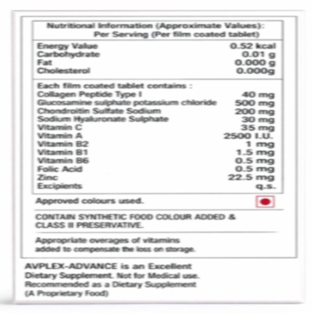 Glucosamine, Chondroitin, Hyaluronic Acid, Vitamins & Zinc Tablet for joint health, cartilage support, and improved mobility.