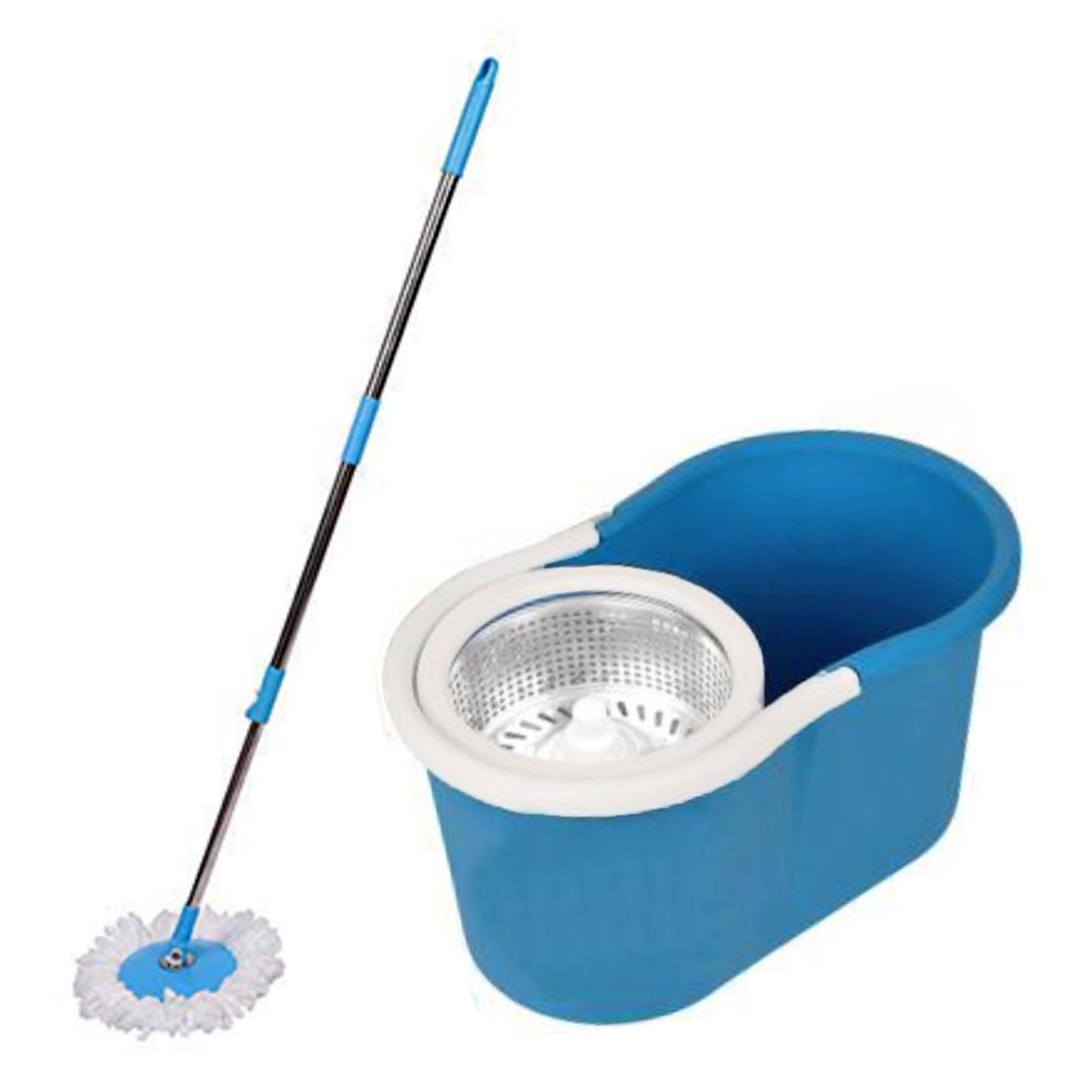Heavy Duty Microfiber Spin Mop with Plastic Bucket, Rotating Steel Pole Head