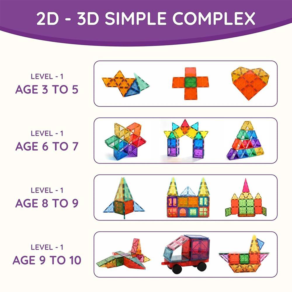 Magnetic Building Tiles Construction Toy Set (16 Pc / Set) - Color: Mix