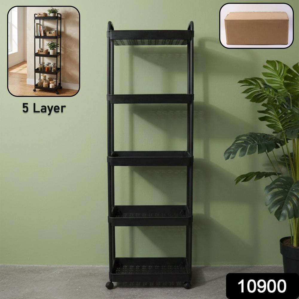 5 Layer Multipurpose Rolling Storage Rack (1 Pc) - Color: Mix