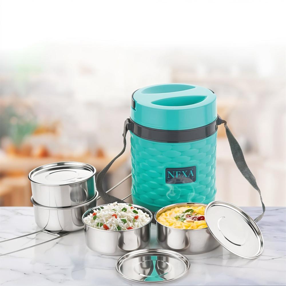 Double Wall Insulated Tiffin With Handle (1 Pc) Stackable Hot Food Container - Color: Mix