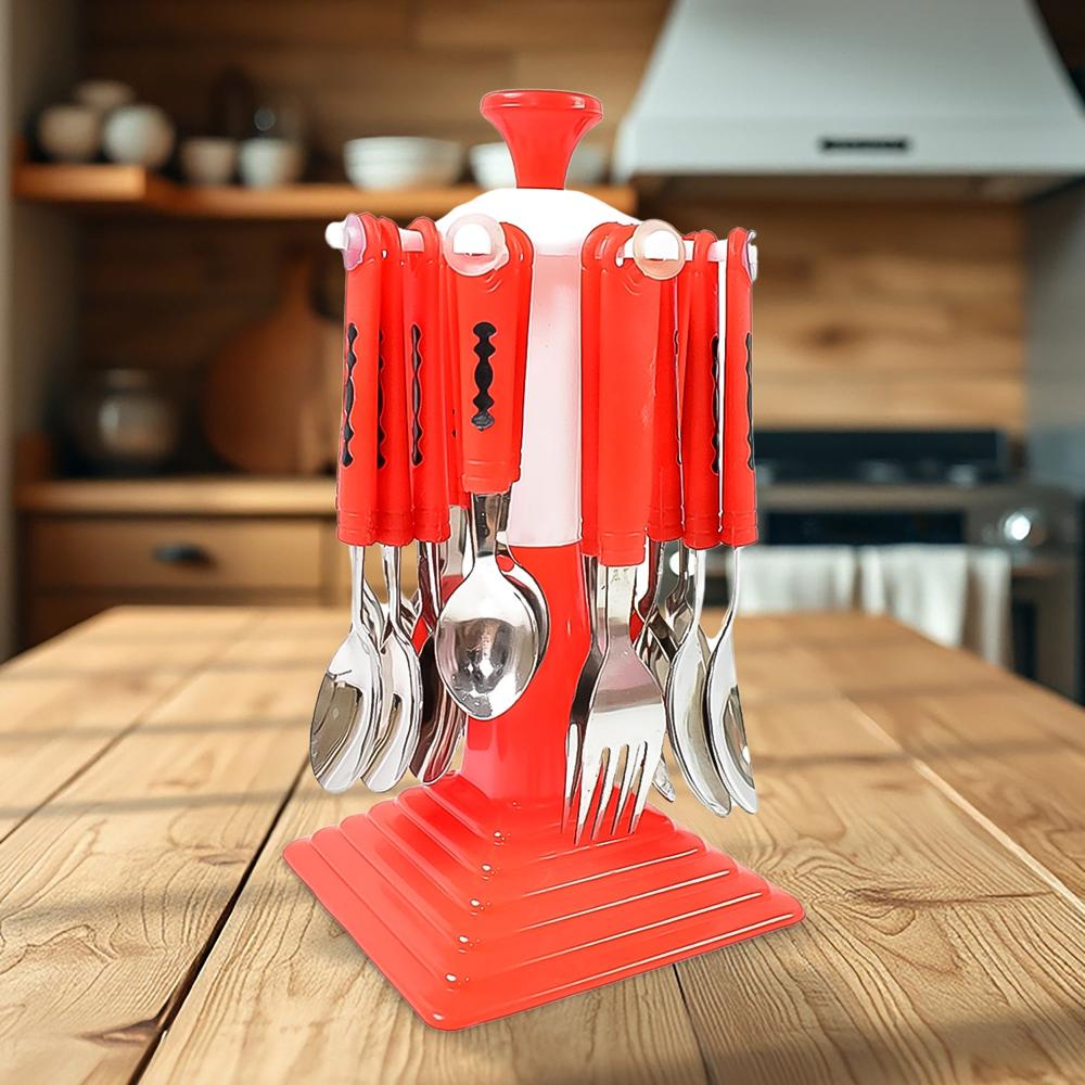 Classic Cutlery Set For Dining Table Stainless Steel 24 Piece Set With Stand (1 Set - Color: Mix