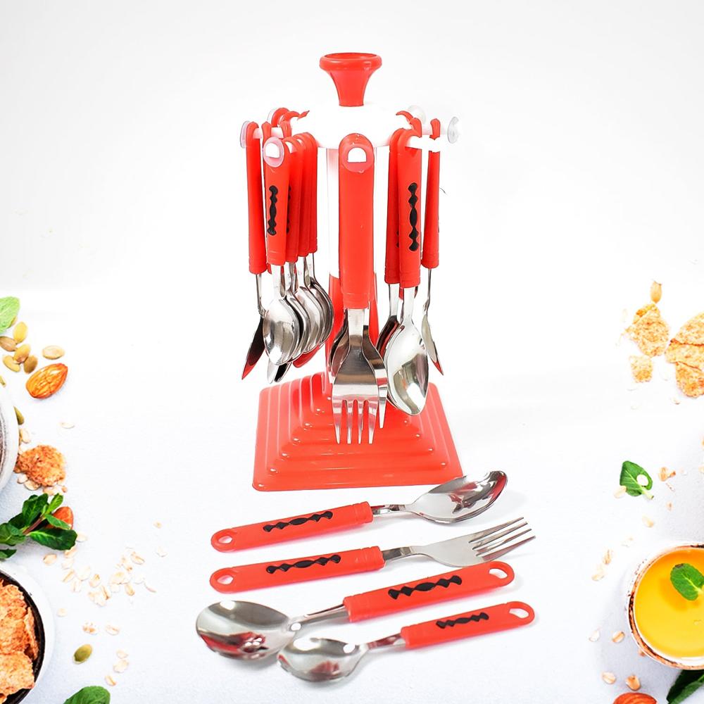 Classic Cutlery Set for Dining Table Stainless Steel 24 Piece Set With Stand (1 Set