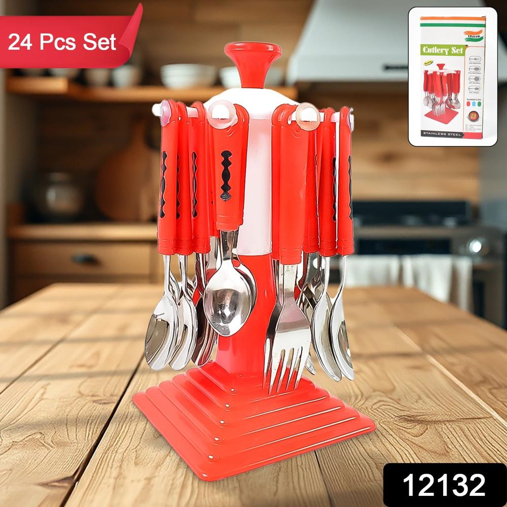 Classic Cutlery Set for Dining Table Stainless Steel 24 Piece Set With Stand (1 Set