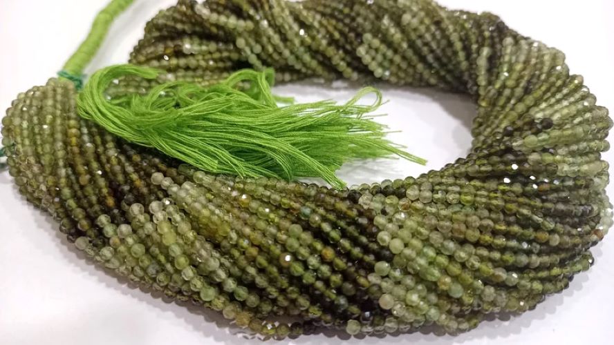 Natural Green tourmaline Round Faceted Shaded Color 2.5 mm Beads Sold Per Strand 13 inches Long
