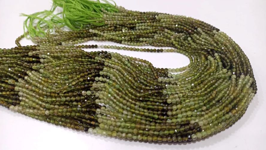Natural Green tourmaline Round Faceted Shaded Color 2.5 mm Beads Sold Per Strand 13 inches Long