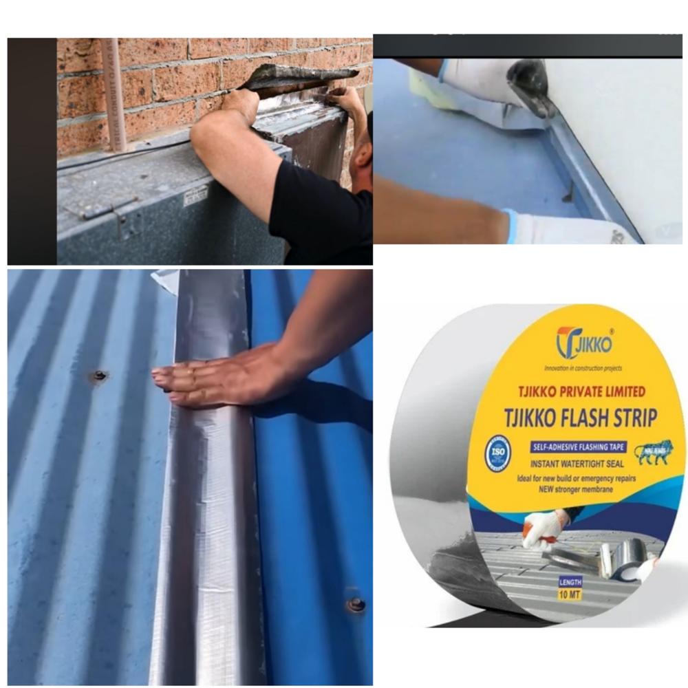 Tkjb 001 Bitumen Flashing Tape - Bitumen Material, 2 Inch Width X 10-20 Meters Length, Silver Color, 1.5 Mm Thickness | Heat-resistant, Waterproof, Single-sided, Pressure Sensitive Adhesive