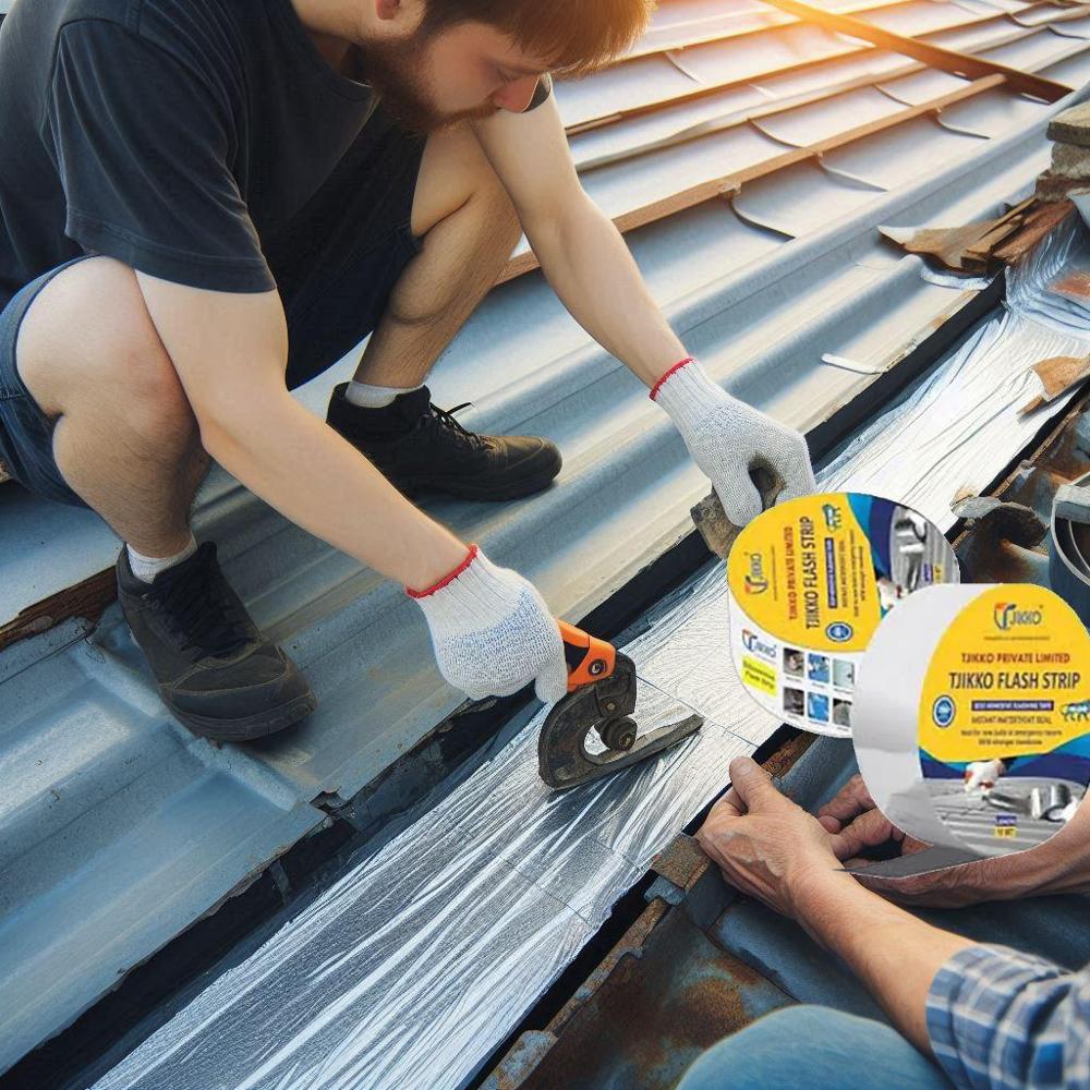 Tkjb 001 Bitumen Flashing Tape - Bitumen Material, 2 Inch Width X 10-20 Meters Length, Silver Color, 1.5 Mm Thickness | Heat-resistant, Waterproof, Single-sided, Pressure Sensitive Adhesive