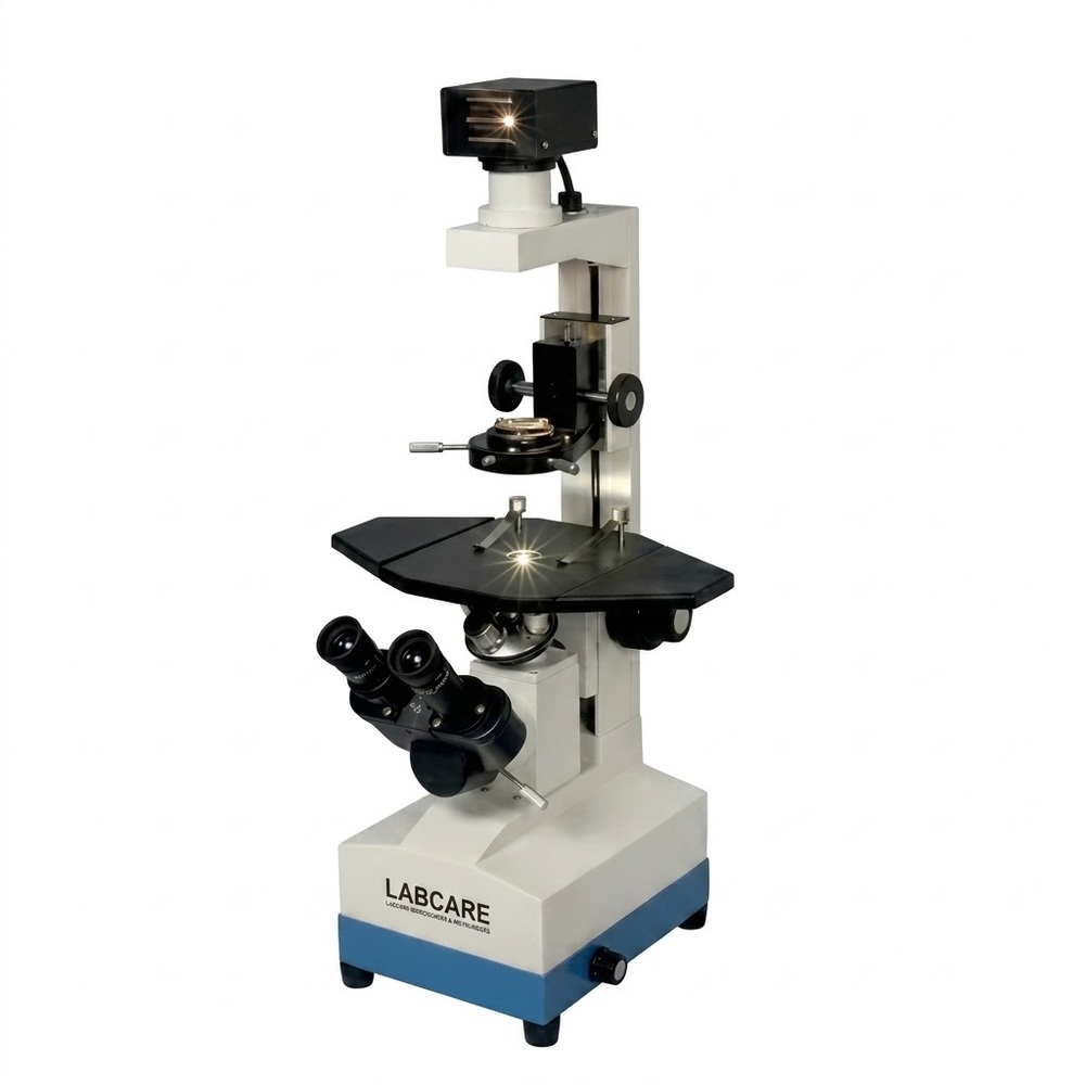 Inverted Tissue Culturepe - Powder Coated Metal Frame, 490x250x530 mm, Trinocular Head | Long Working Distance Objectives, Ergonomic Design, LED/Halogen Illumination, Live Cell Imaging