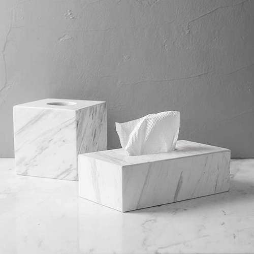 Classic White Marble Tissue Box Set (Cube Plus Rectangular)