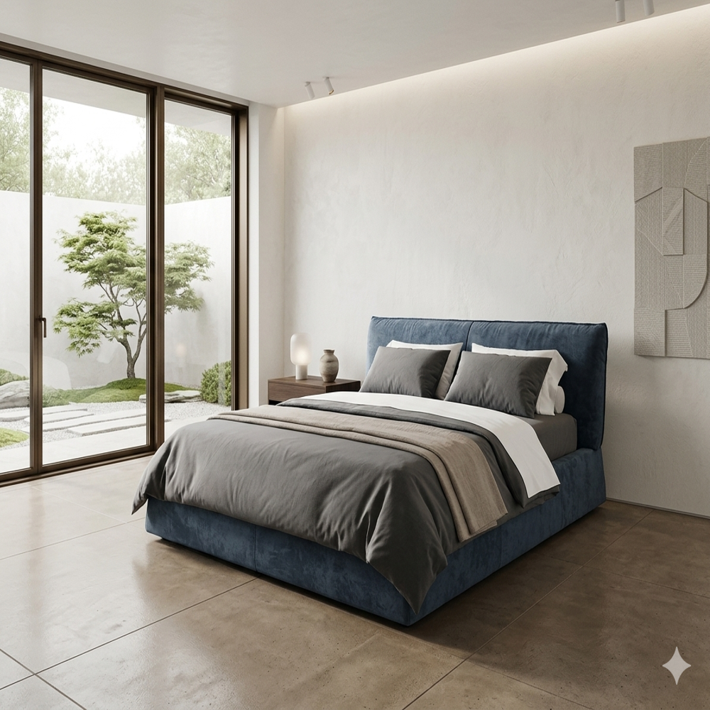 Soft Upholstered Velvet Bed, Low Profile Modern Bed Frame