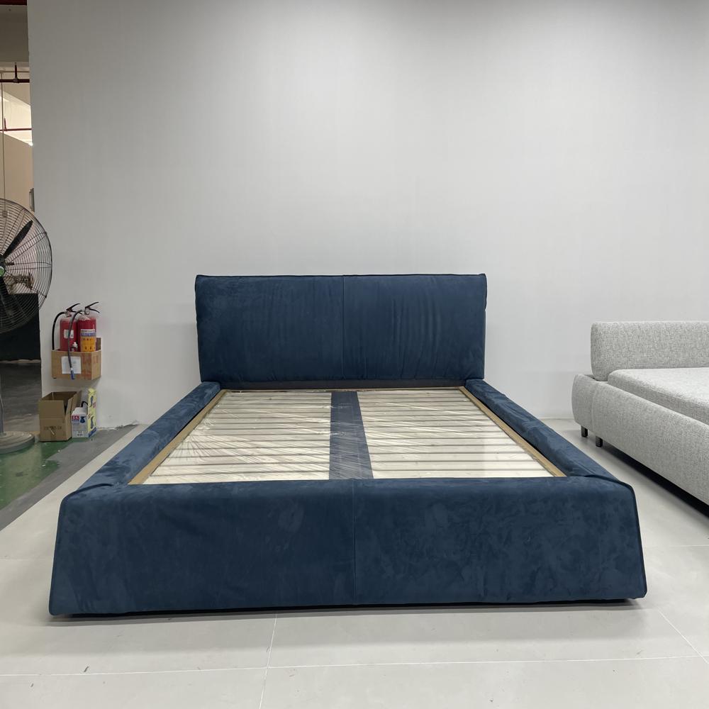 Soft Upholstered Velvet Bed, Low Profile Modern Bed Frame