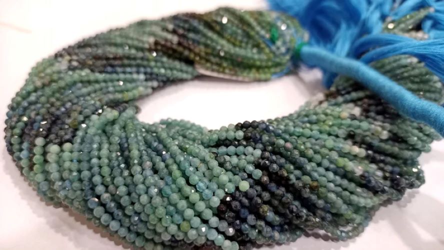 Natural Blue Indicolite tourmaline Round Faceted Shaded Color 2.5 mm Beads Sold Per Strand 13 inches Long