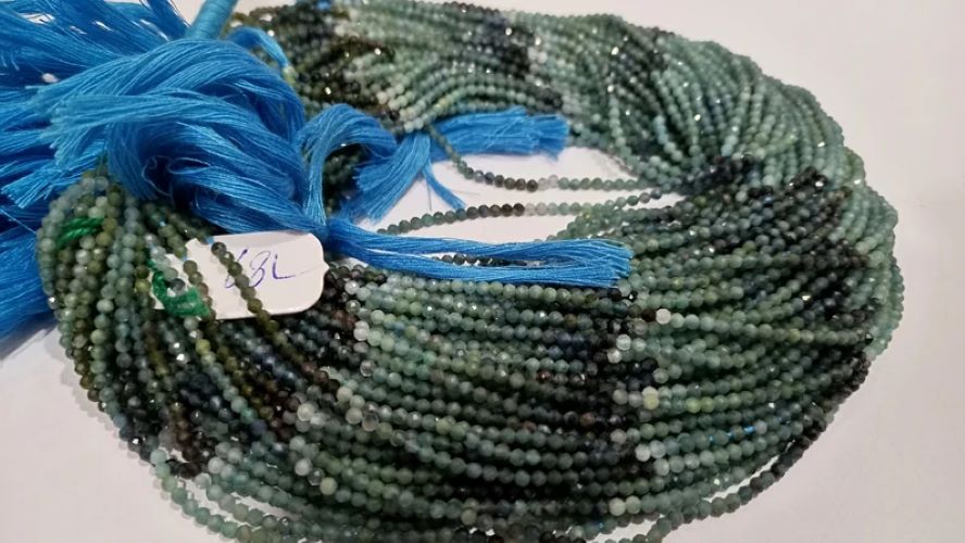 Natural Blue Indicolite tourmaline Round Faceted Shaded Color 2.5 mm Beads Sold Per Strand 13 inches Long