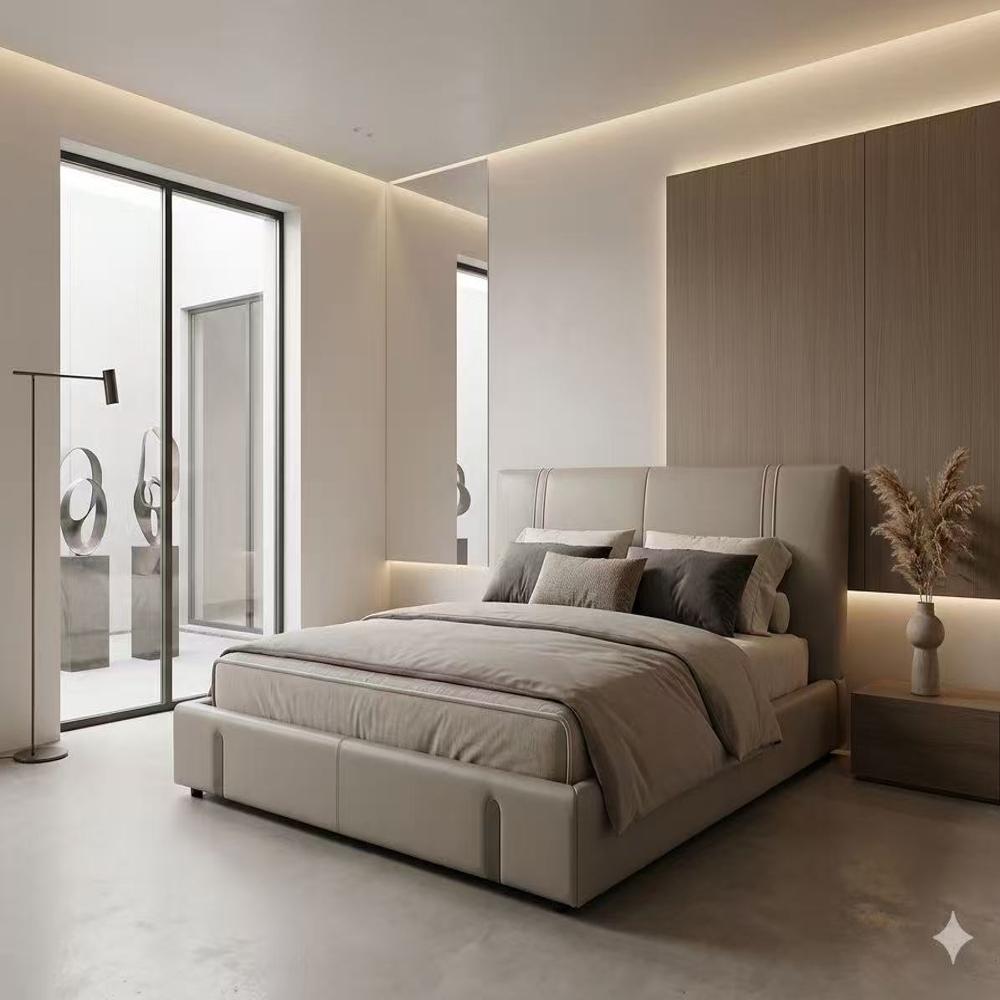 Minimalist Leather Platform Bed, Bedroom Furniture Bed Frame