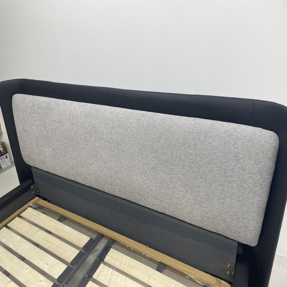 Two-Tone Upholstered Bed Frame, Modern Leather & Fabric Platform Bed