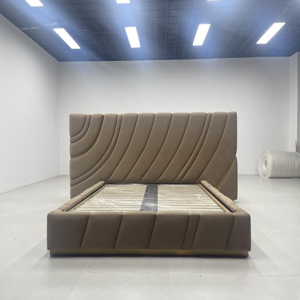 Wave Tufted Velvet Bed Frame, Oversized Headboard Luxury Bed